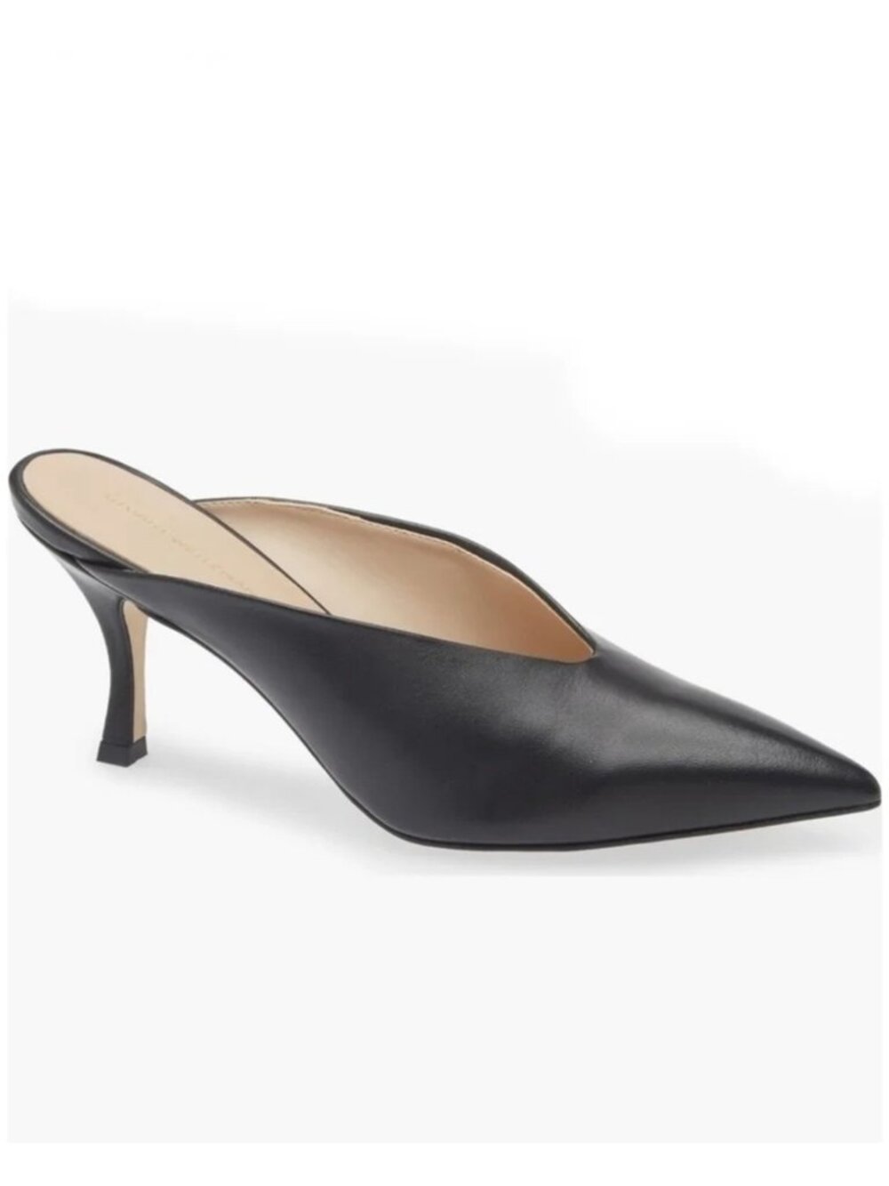 $550 STUART WEITZMAN LULA POINTED PUMP MULE CURVE HEEL BLACK LEATHER 7 (DD21)